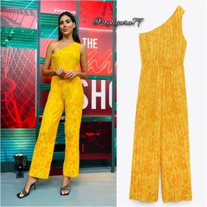 NWT, ZARA, One Shoulder Jacquard Jumpsuit In Golden Yellow